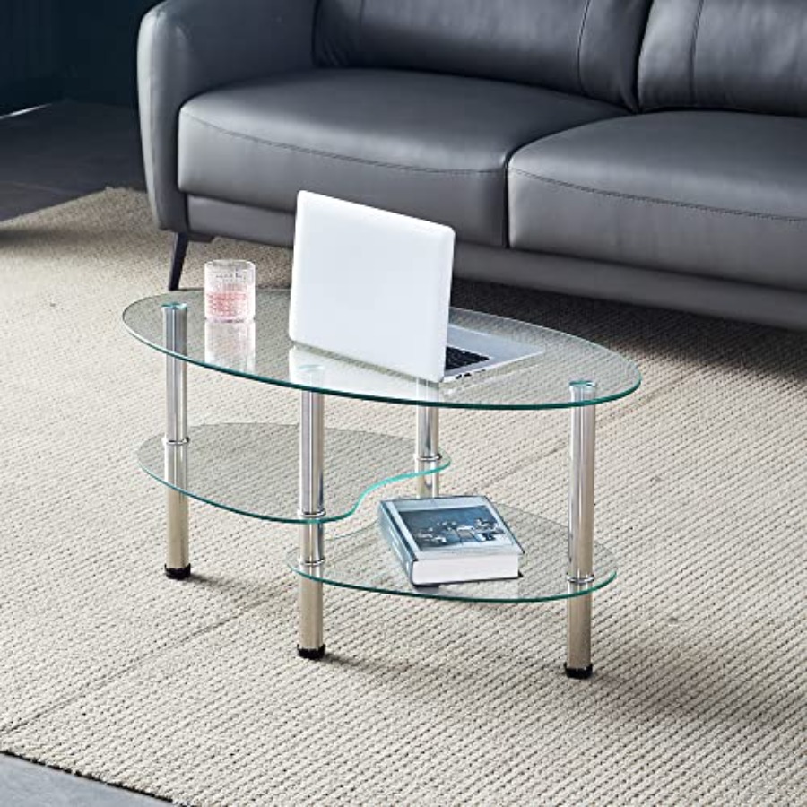 Coffee Tea Room - Oval-Shaped Glass Tea Table for Office