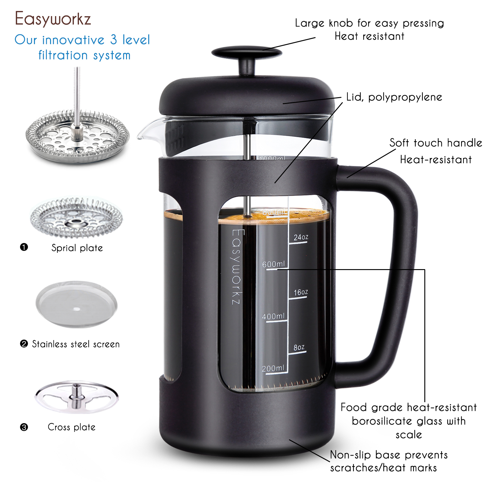 Easyworkz French Press  Coffee - مراجعة French Press Glass وسعره
